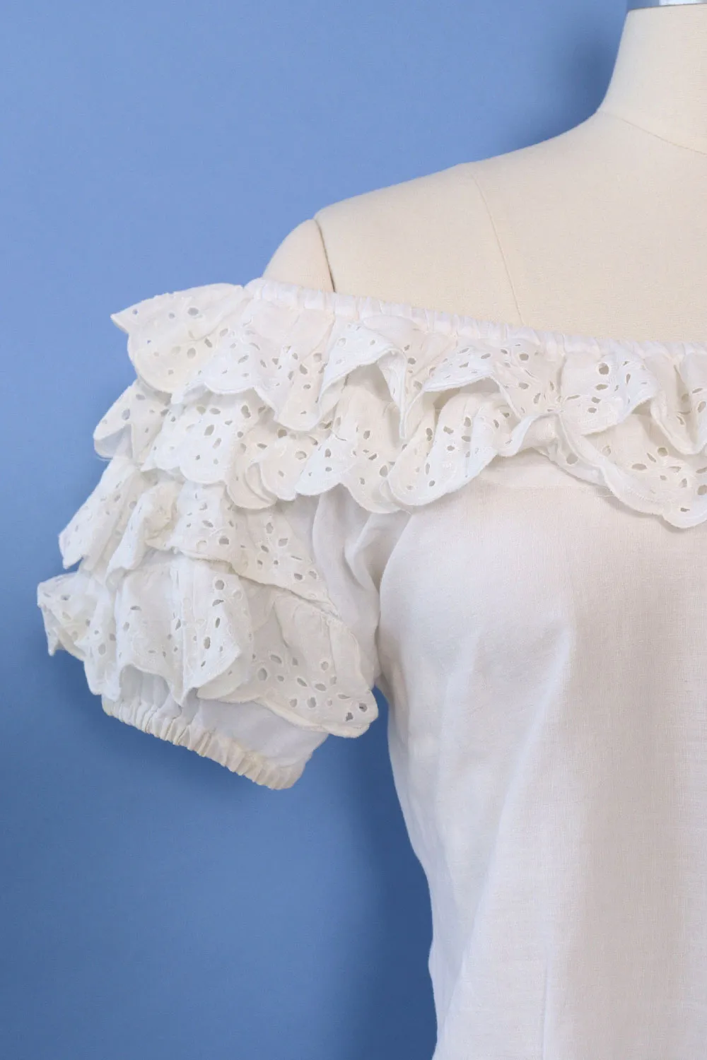 1950s Ruffled Eyelet Blouse S/M