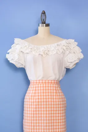 1950s Ruffled Eyelet Blouse S/M