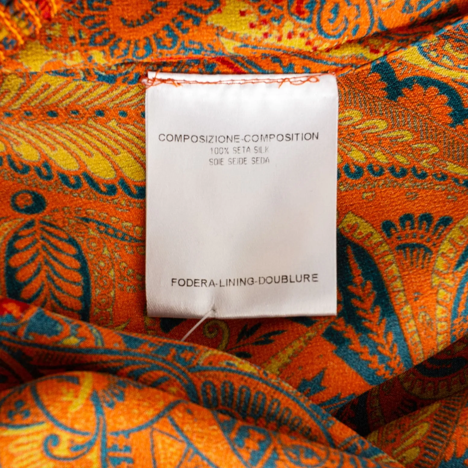 2008 Orange Silk Off-the-Shoulder Multicolored Paisley Print Shift Dress