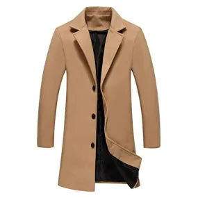 2020 Automne Et Hiver Hommes S Porter De Style Coréen Slim Fit Couleur Unie Manteau De Laine Mi-Longueur Hommes S Manteau Trench Coat-Kaki_5Xl