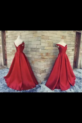 2024 Off The Shoulder Prom Dresses Satin Red Sweep Train Lace PNPC4561