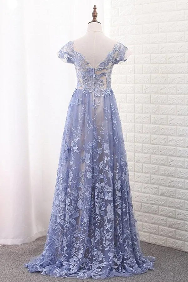 2024 Off The Shoulder Short Sleeves A Line Lace Prom Dresses P516ECQ6