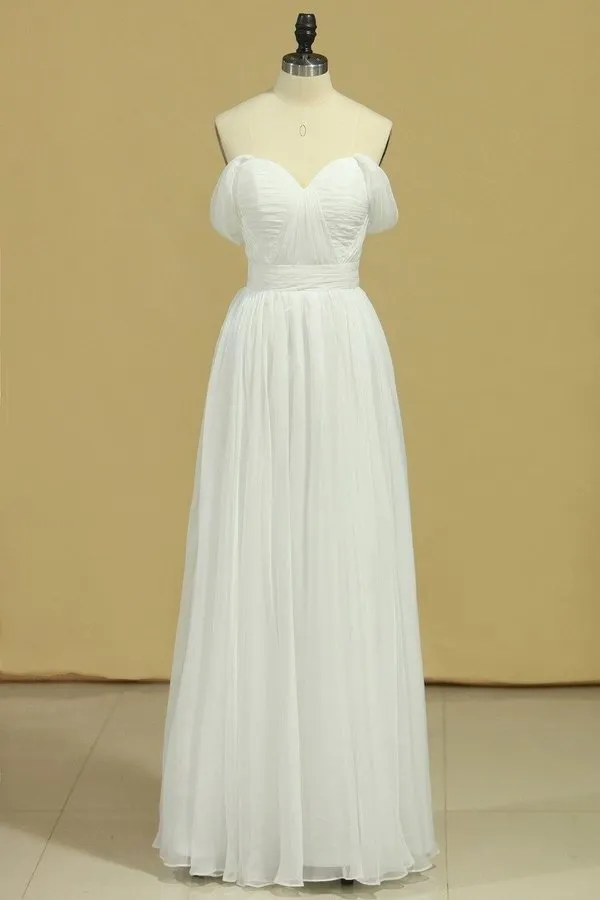 2024 White Prom Dresses Off The Shoulder A Line Chiffon Floor Length PE8YH8X4