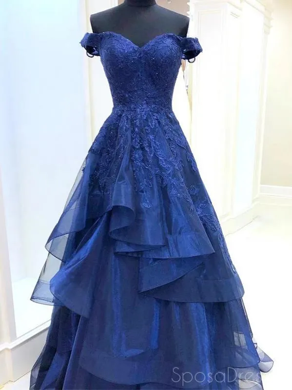 A-line Applique Off The Shoulder Long Prom Dresses, Sweet 16 Prom Dresses, 12481