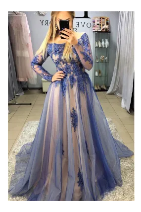 A-Line Long Sleeves Sweep Train Prom Dresses With STKPB3SD2T7