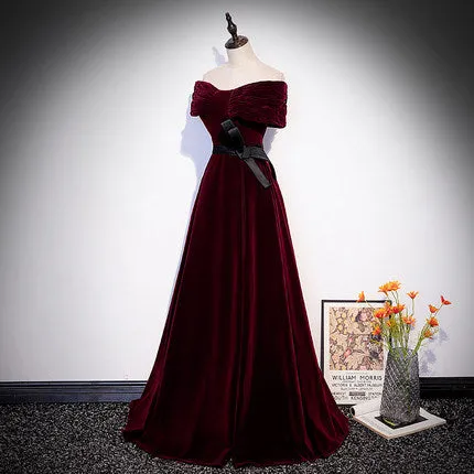 A line Off The Shoulder Velvet Long Prom Dresses SH163