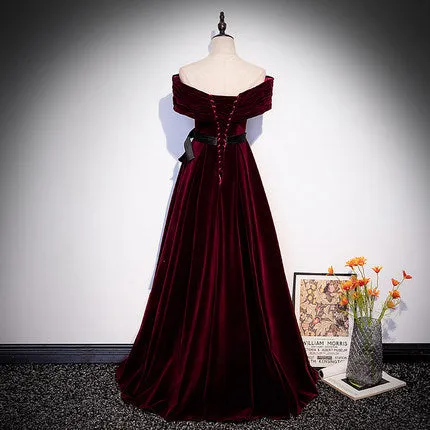 A line Off The Shoulder Velvet Long Prom Dresses SH163