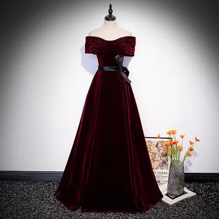 A line Off The Shoulder Velvet Long Prom Dresses SH163