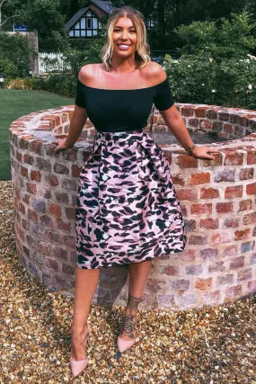 Animal Print 2 In 1 Off Shoulder Midi Dress