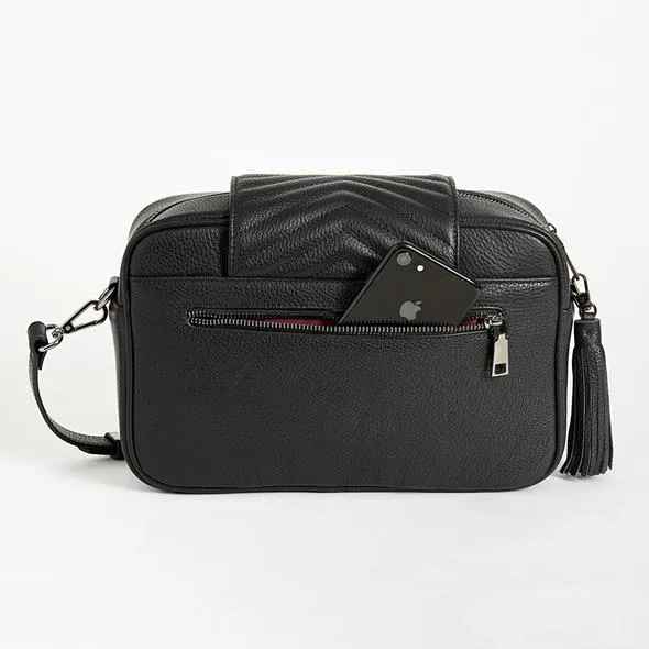 Baby Bag/Pram Organiser- Baebina Crossbody Leather Black