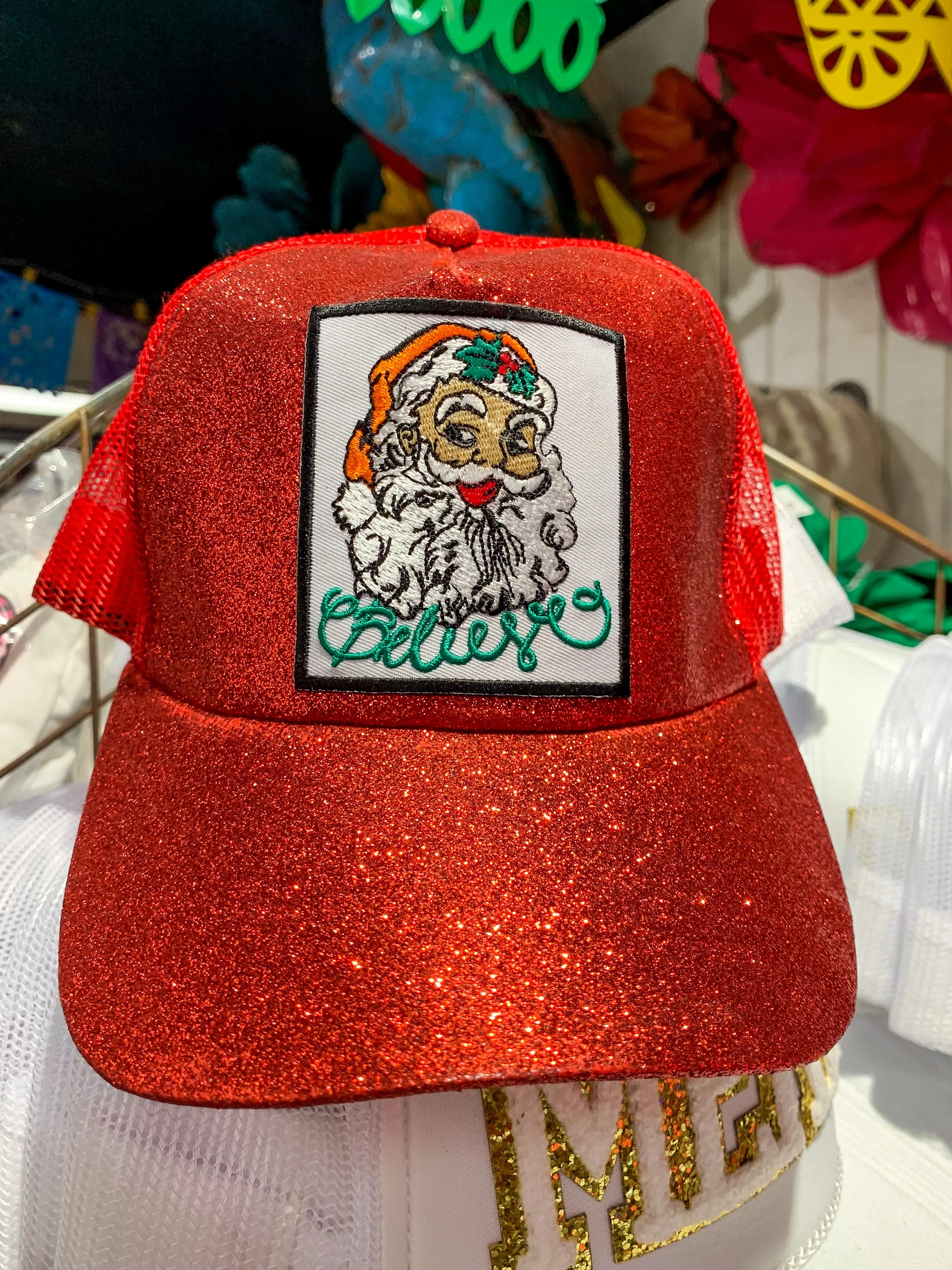 Believe Glitter Santa Cap