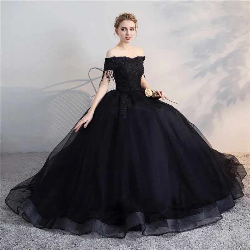 Black Ball Gown Off The Shoulder Prom Dresses EV1119