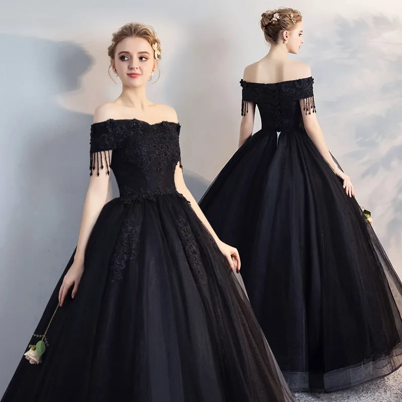 Black Ball Gown Off The Shoulder Prom Dresses EV1119