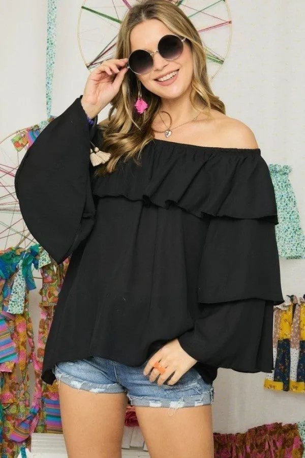 Black Off The Shoulder Top | Bella Chic Tops