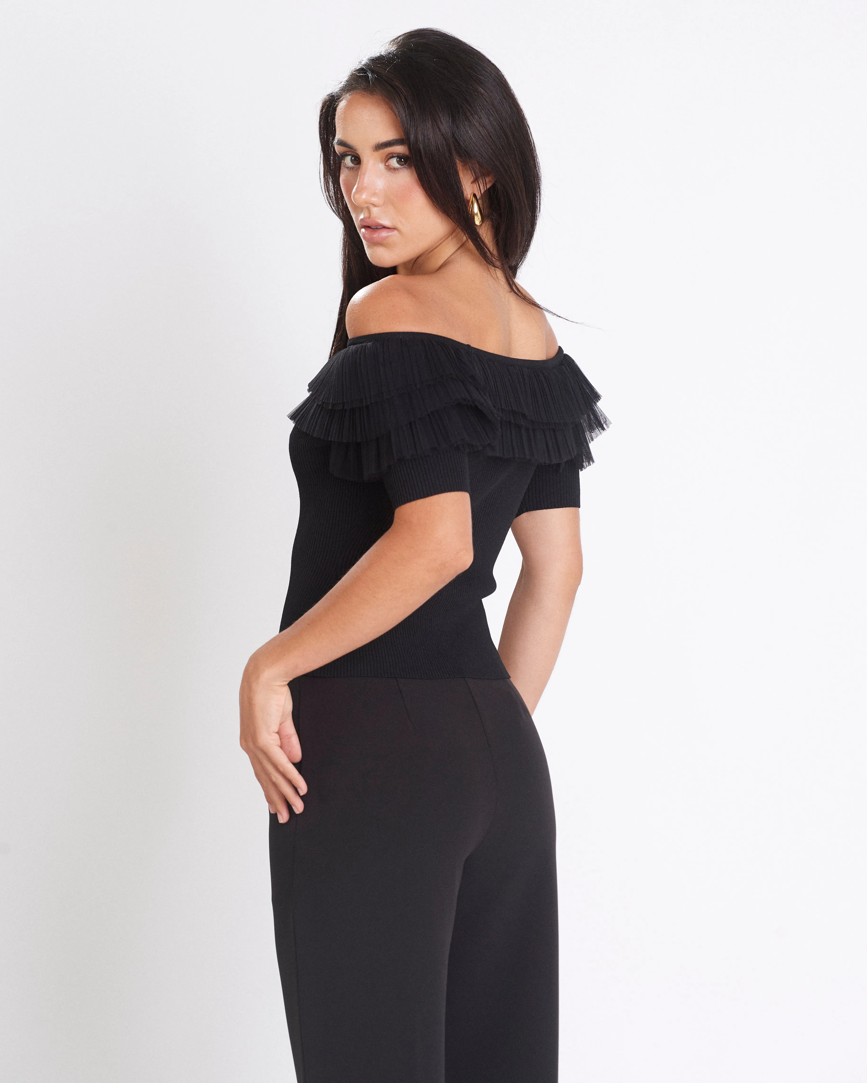 Black Tulle Off Shoulder Top