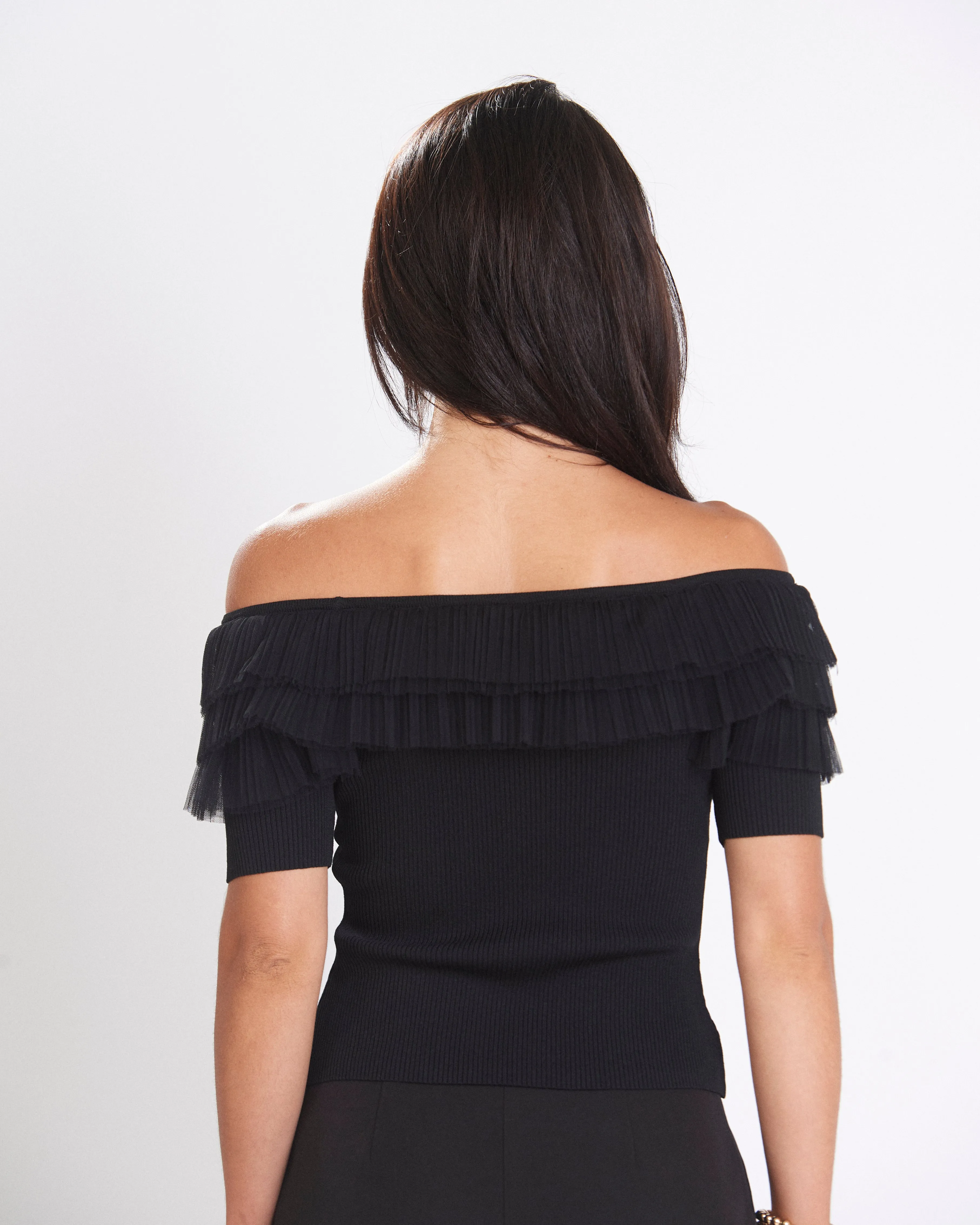 Black Tulle Off Shoulder Top