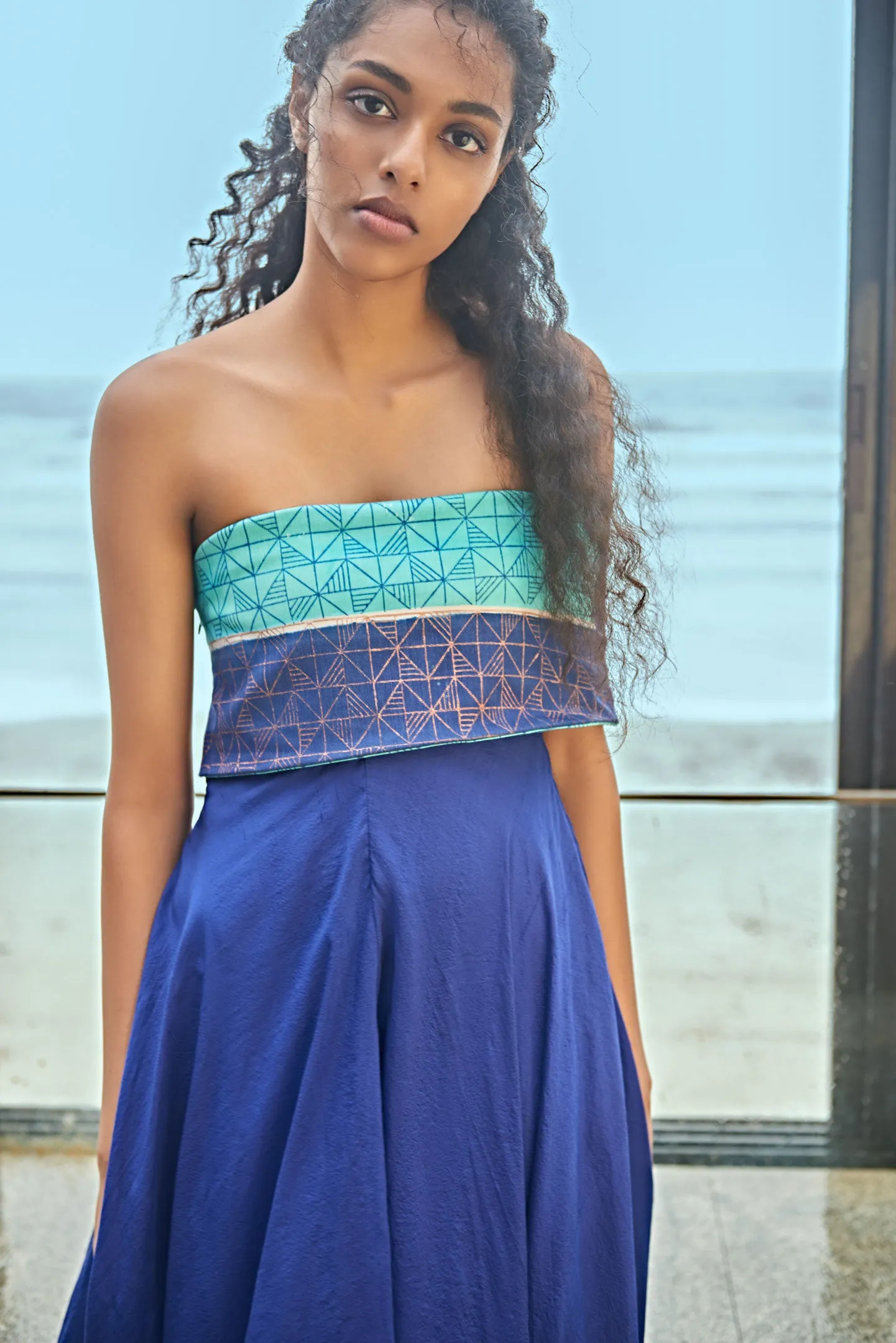 Blue Toned Off Shoulder Dress