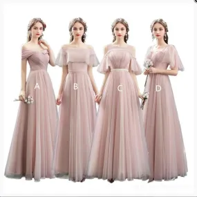 Blush Pink Floor Length Mismatched Cheap Bridesmaid Dresses Online, WG531