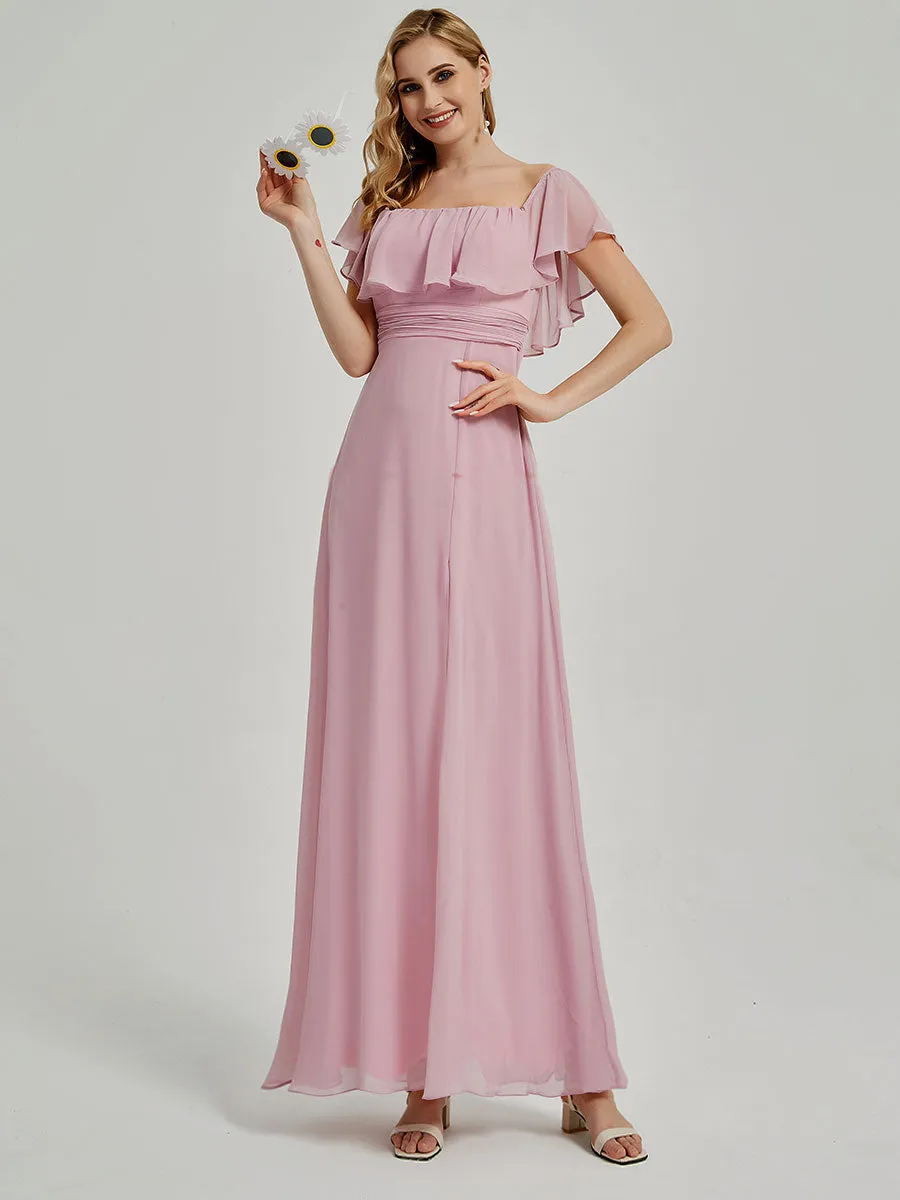 Burgundy Convertible Off Shoulder Slit Chiffon Bridesmaid Maxi Dress