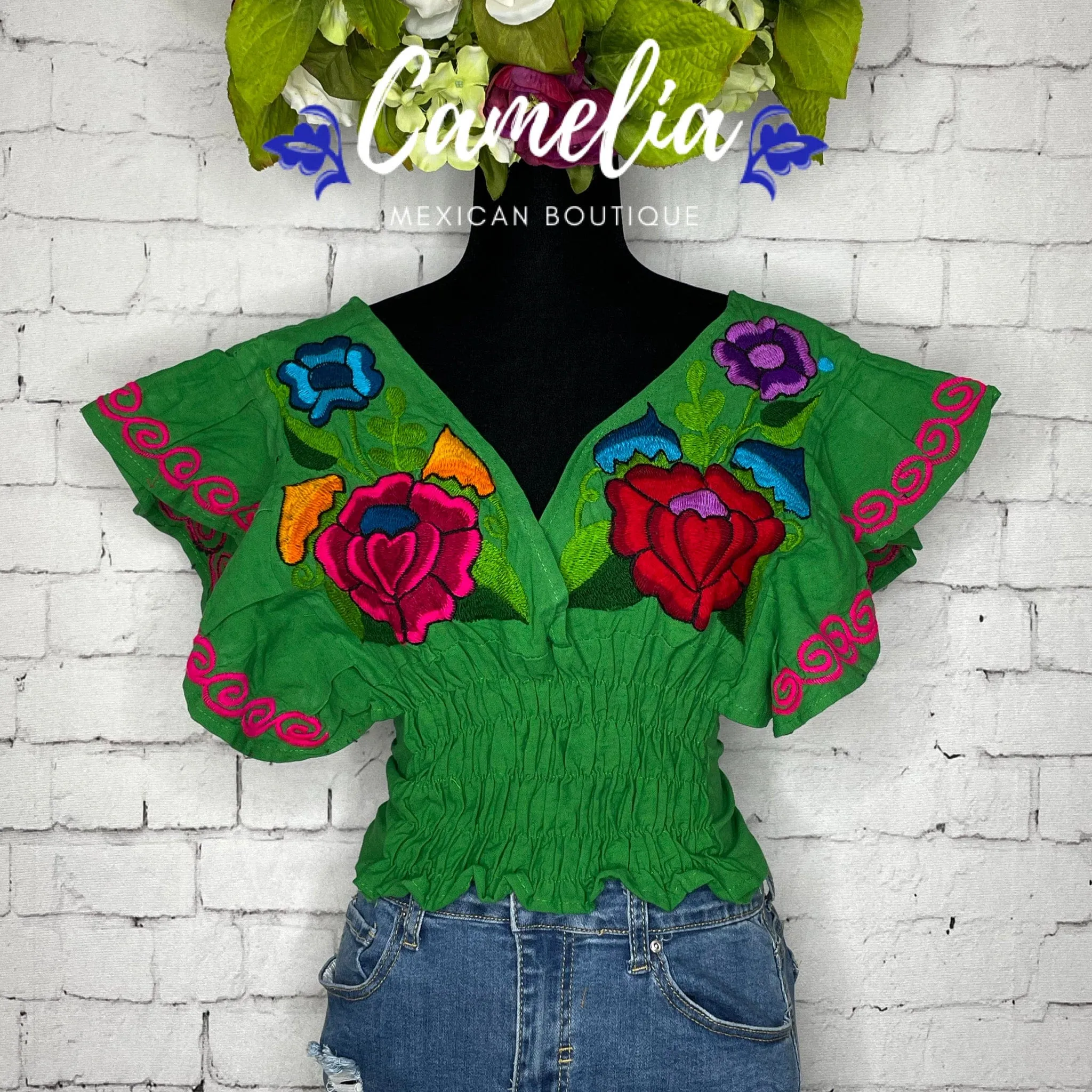 Butterfly Sleeve Mexican Crop Top Zinnia - V-Neck