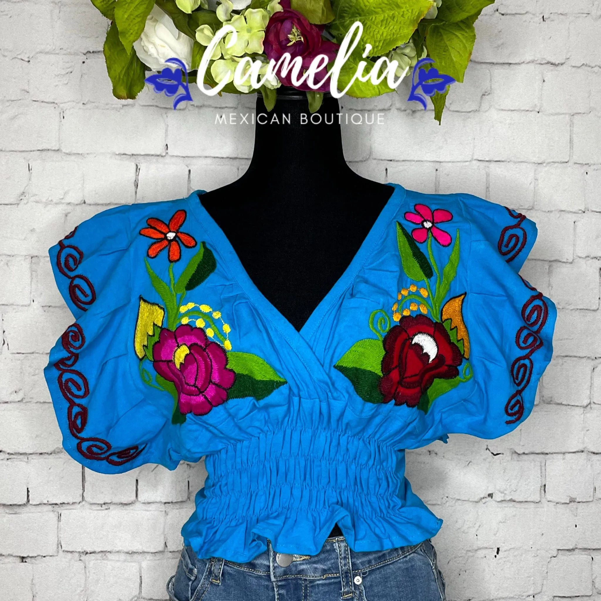 Butterfly Sleeve Mexican Crop Top Zinnia - V-Neck