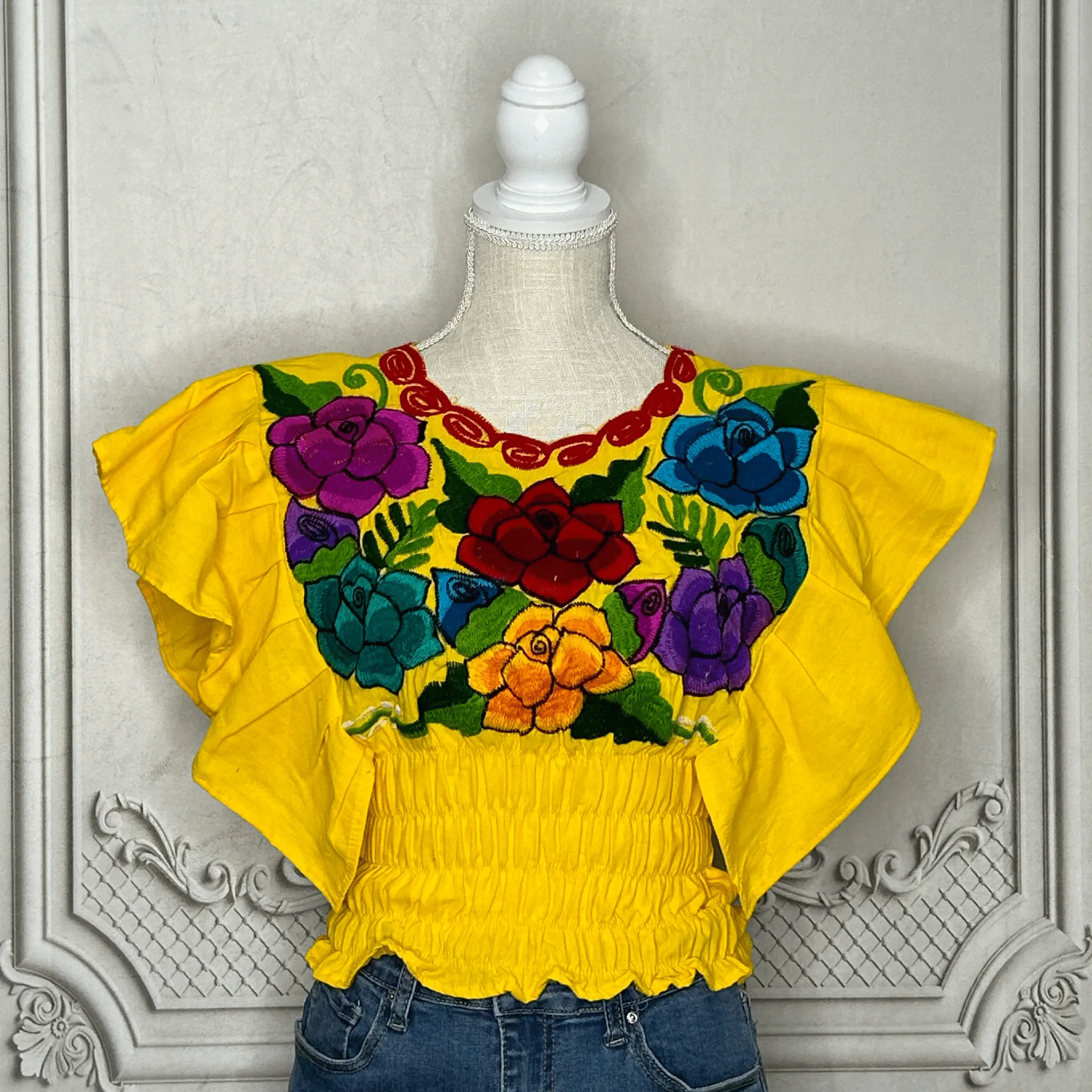 Butterfly Sleeve Mexican Crop Top Zinnia