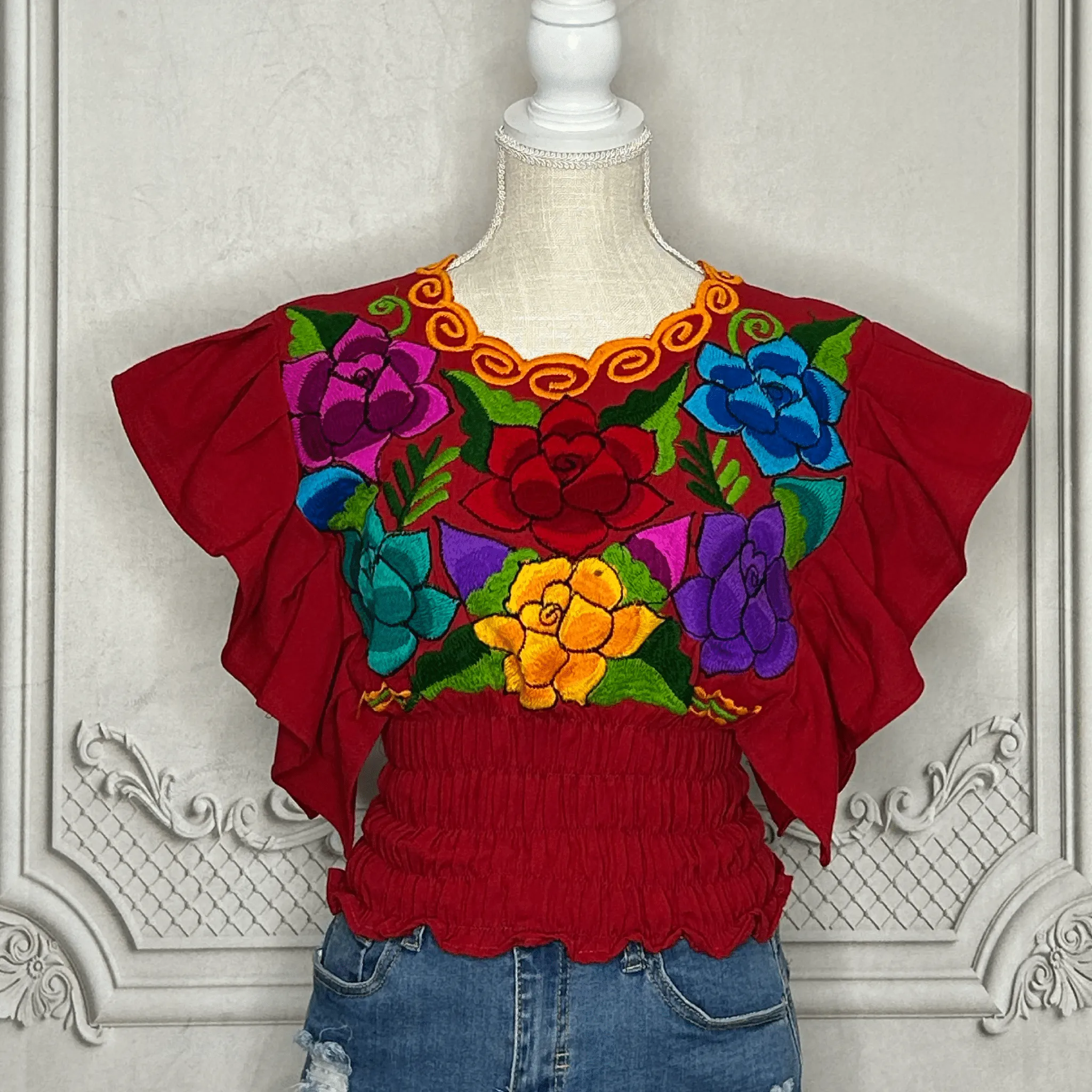 Butterfly Sleeve Mexican Crop Top Zinnia