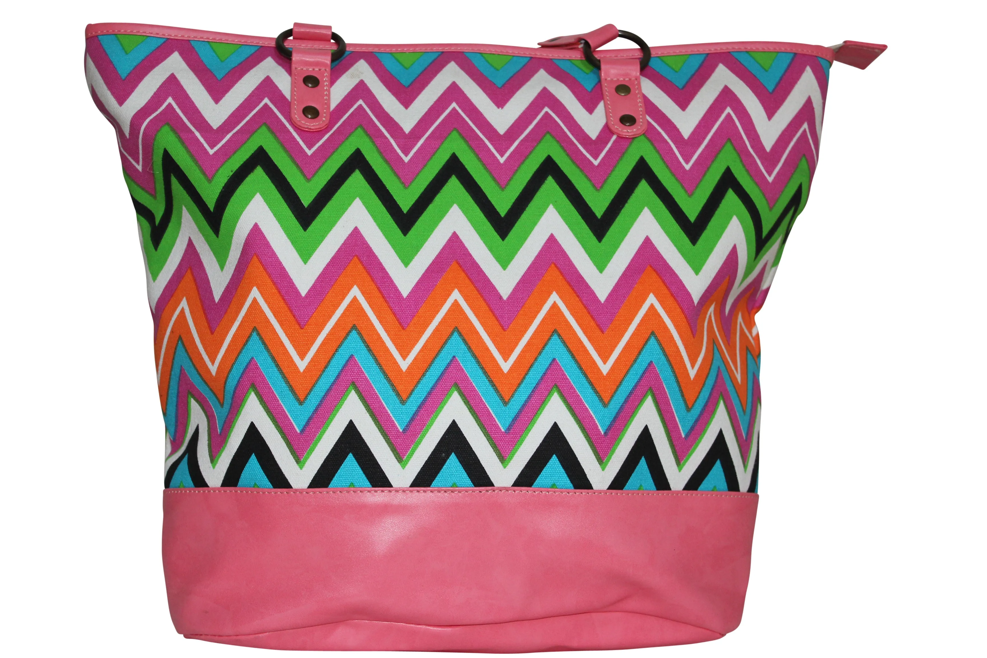 Canvas Beach Bag Pink Chevron