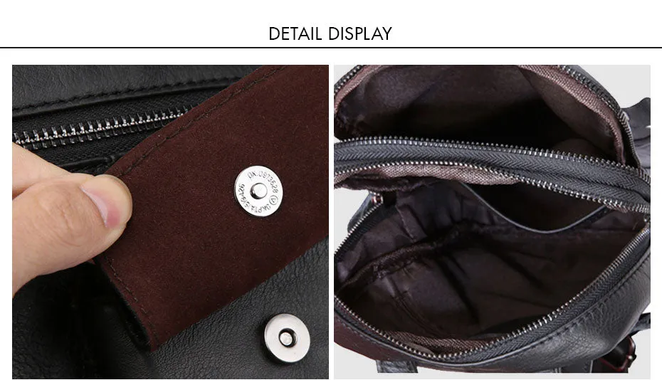 CARANFIER Mens Chest Bags Shoulder Messenger Bag Genuine Cowhide Leather Casual Men Zipper Soft Male Classic Small Travel Bags