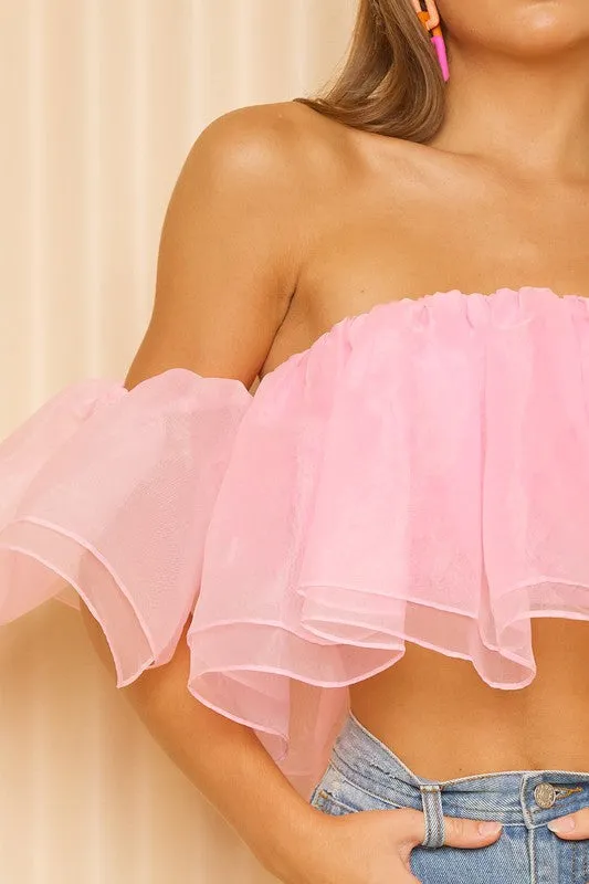 Caroline Organza Off Shoulder Ruffle (Pink)