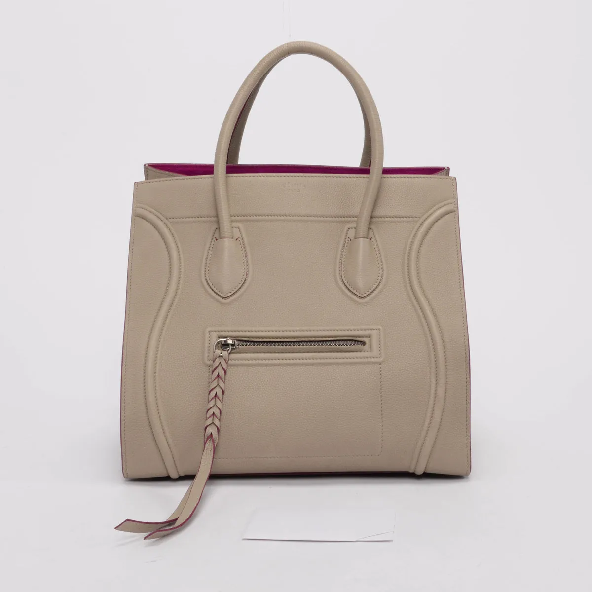 Celine Taupe & Fuschia Calfskin Medium Phantom Luggage Tote