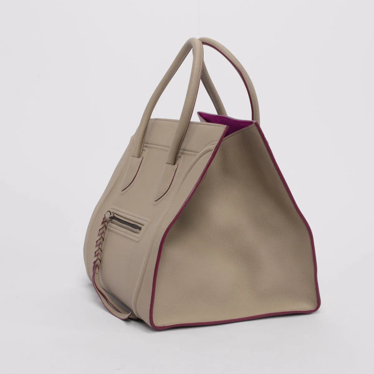 Celine Taupe & Fuschia Calfskin Medium Phantom Luggage Tote