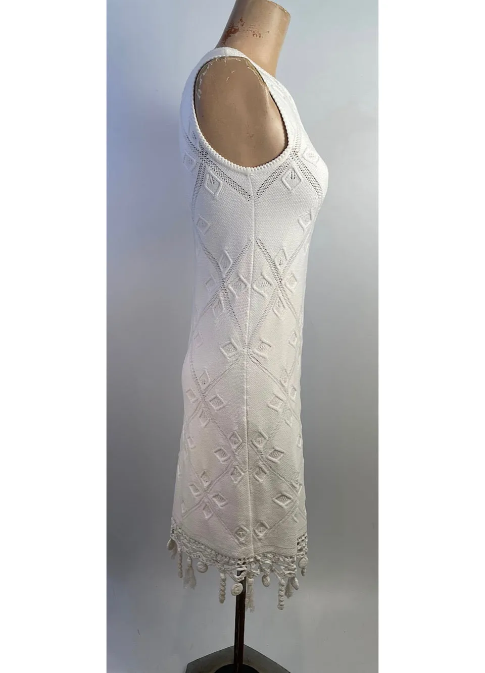 Chanel White 05P 2005 Spring Summer Woven Crochet Dress US 2/4