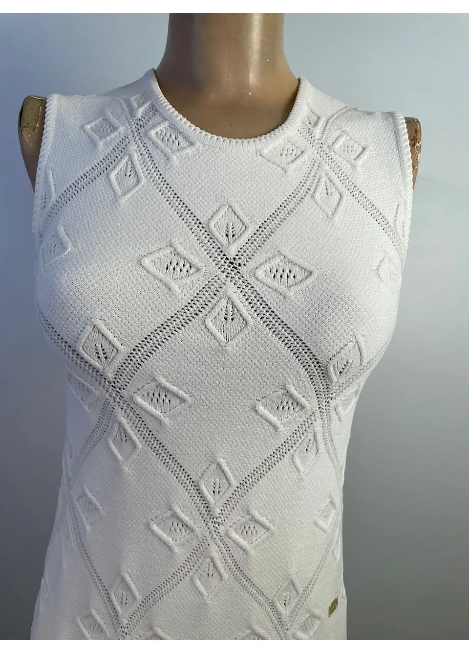 Chanel White 05P 2005 Spring Summer Woven Crochet Dress US 2/4