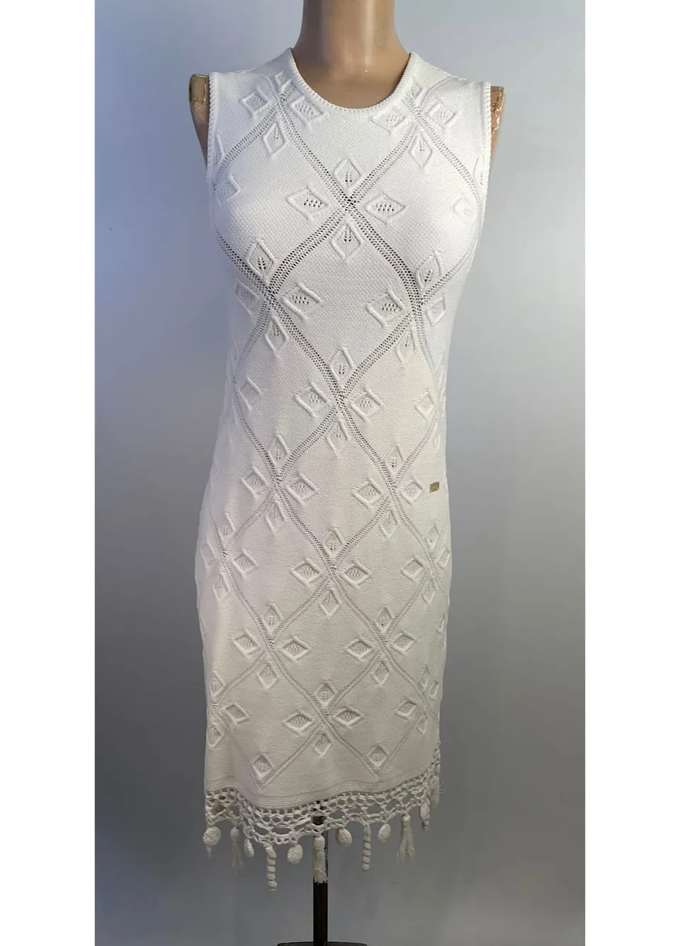 Chanel White 05P 2005 Spring Summer Woven Crochet Dress US 2/4