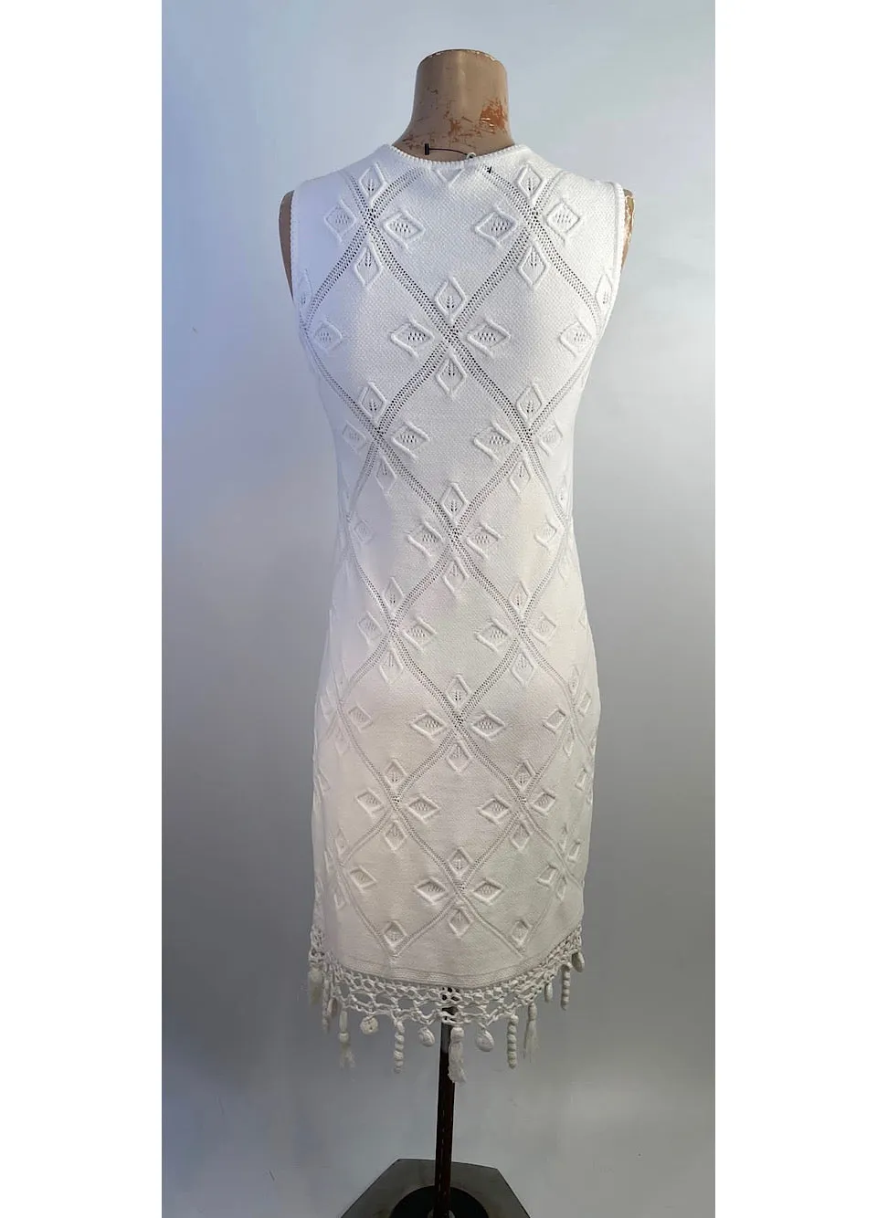 Chanel White 05P 2005 Spring Summer Woven Crochet Dress US 2/4