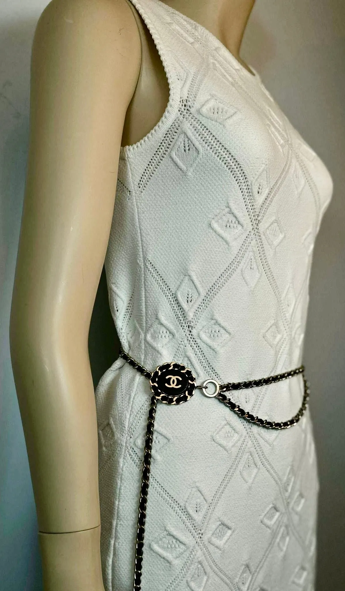 Chanel White 05P 2005 Spring Summer Woven Crochet Dress US 2/4