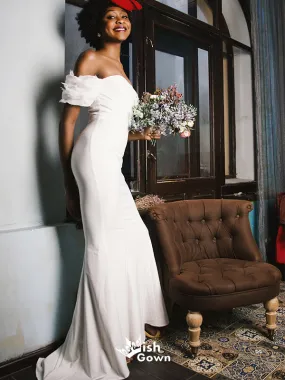 Chic White Off-shoulder Mermaid Long Wedding Dress, WGB002