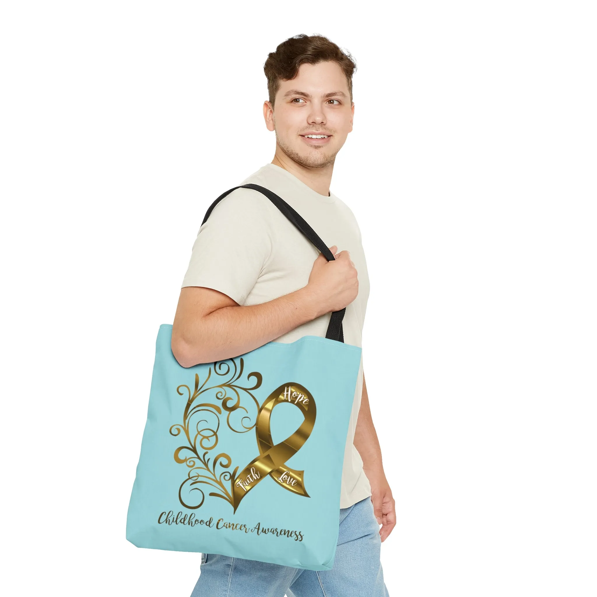 Childhood Cancer Awareness Heart Large "Light Teal" Tote Bag