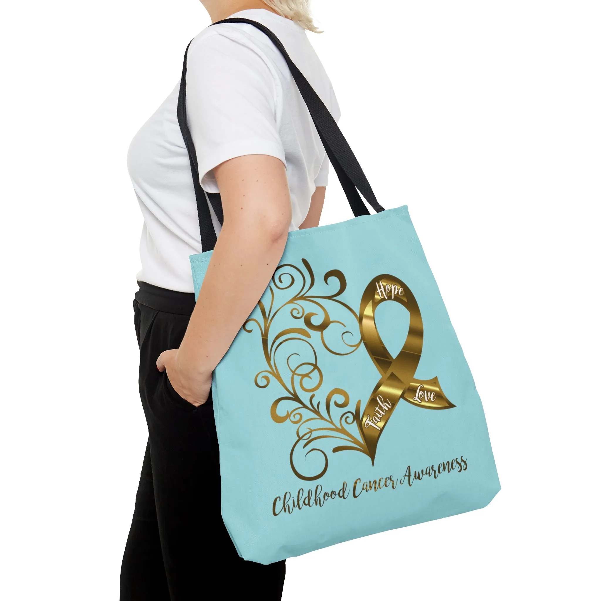 Childhood Cancer Awareness Heart Large "Light Teal" Tote Bag