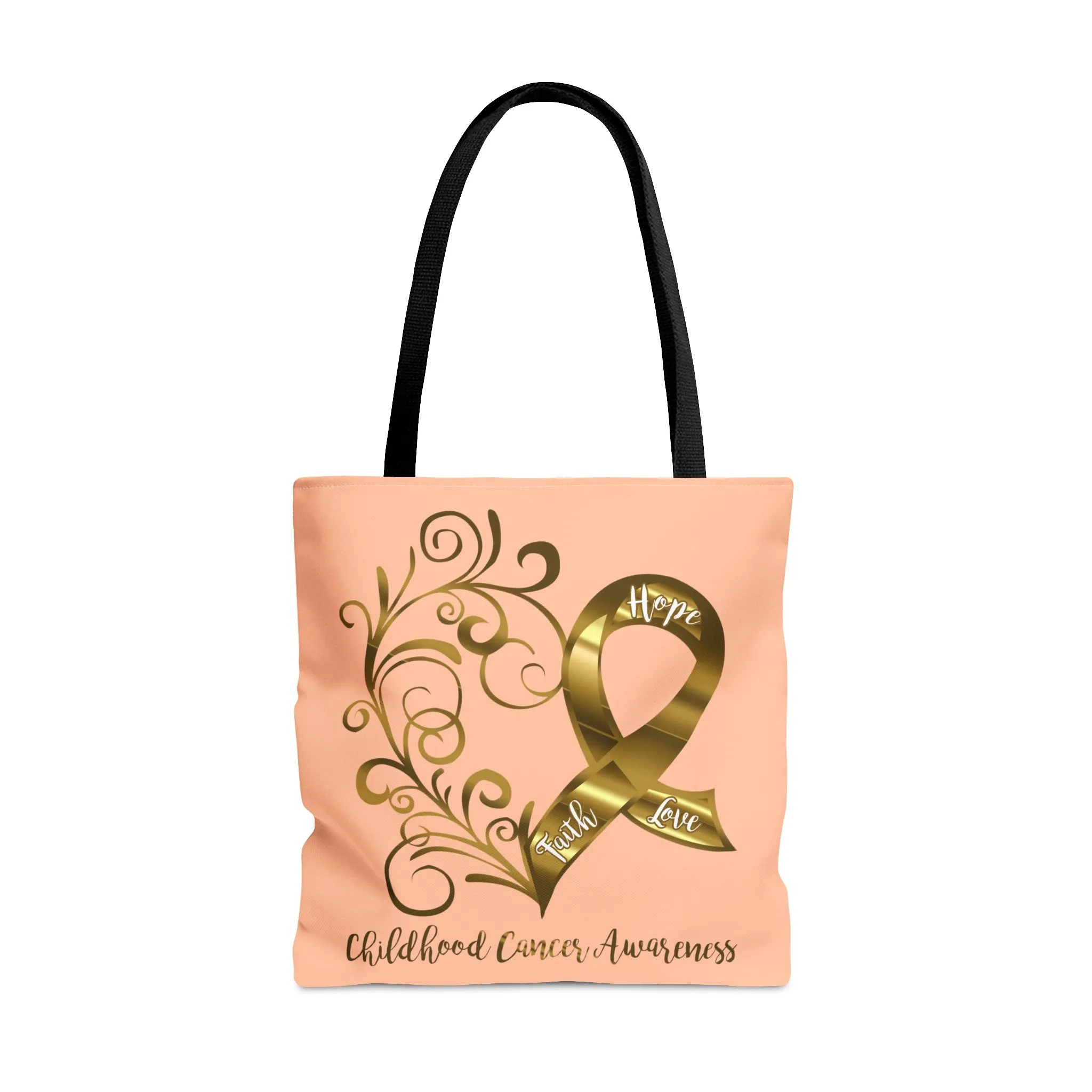 Childhood Cancer Awareness Heart Large "Peach" Tote Bag (Dual-Sided Design)