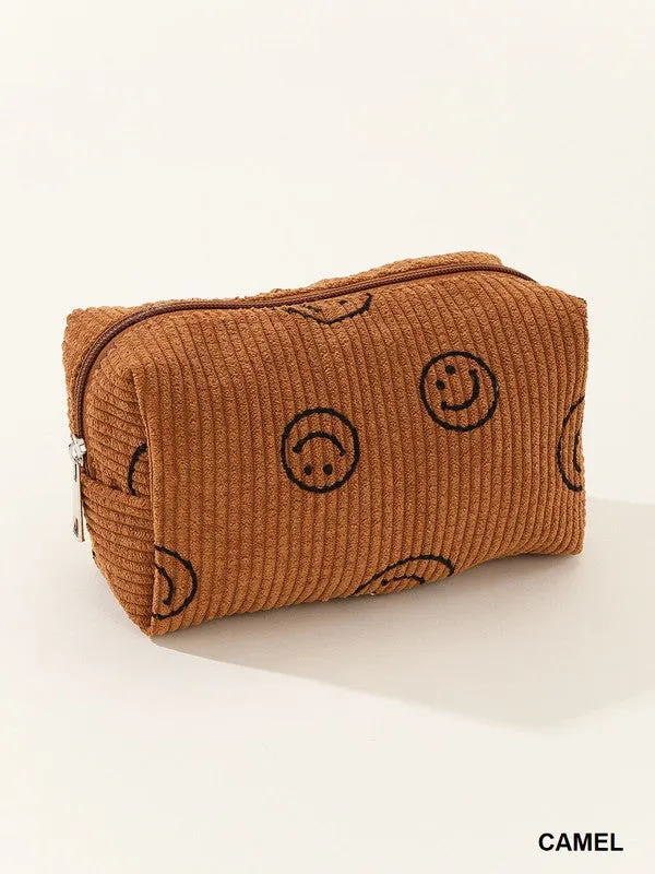 Corduroy Smiley Face Cosmetic Pouch