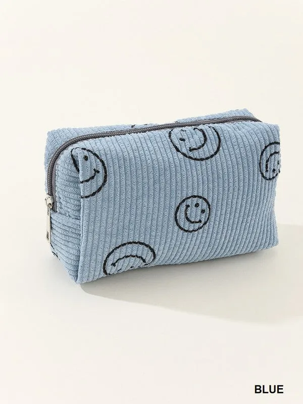 Corduroy Smiley Face Cosmetic Pouch