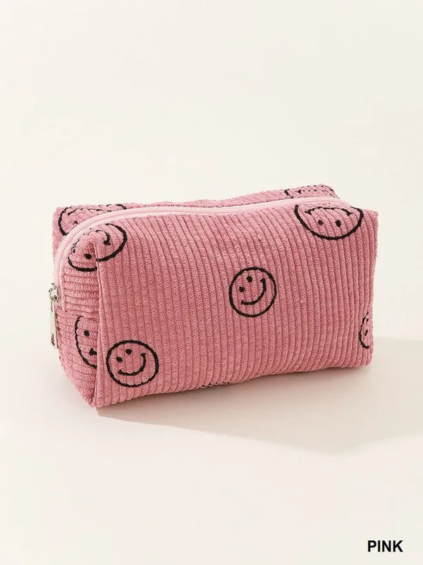 Corduroy Smiley Face Cosmetic Pouch