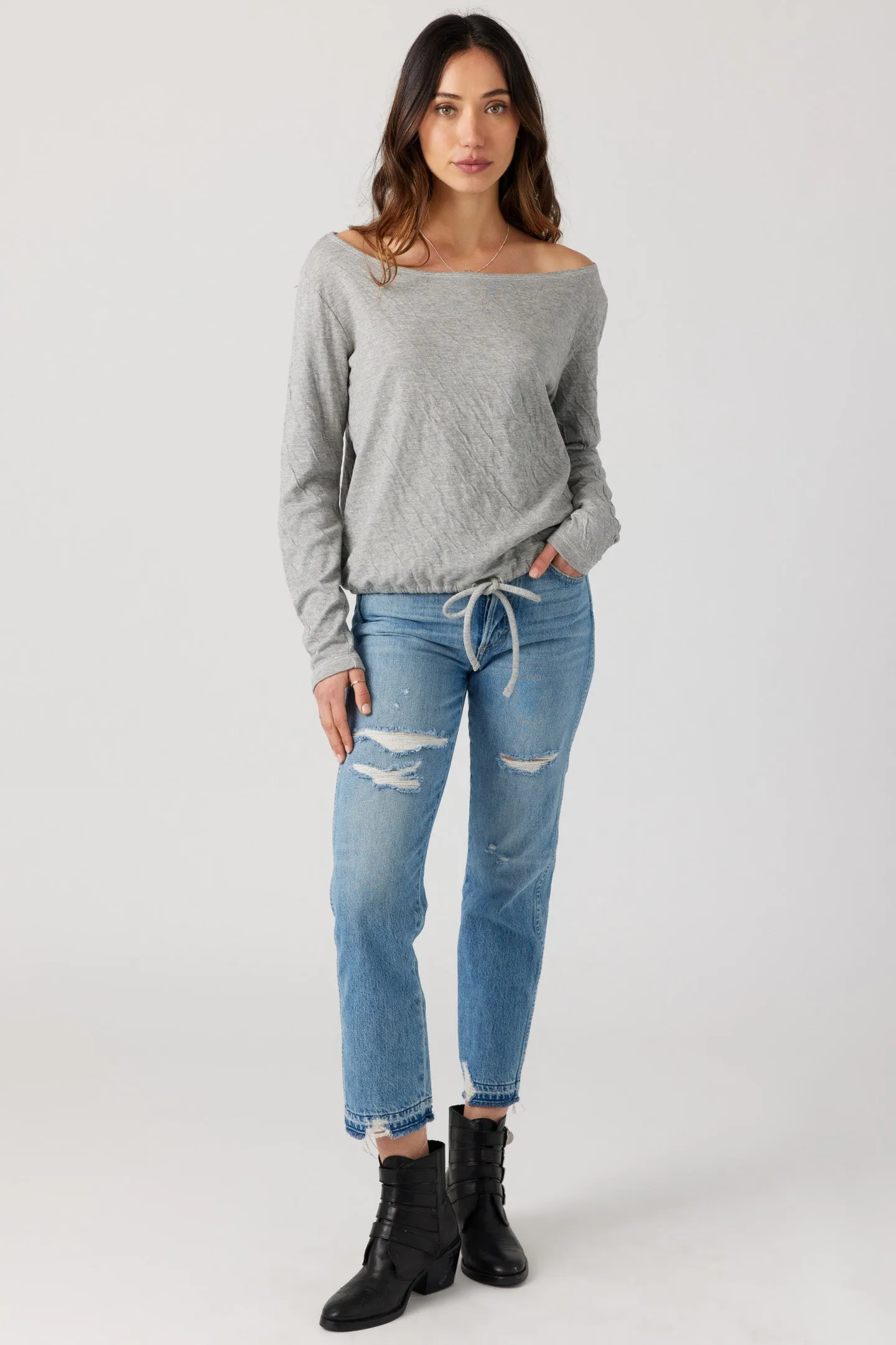 Crinkle Jersey Off Shoulder Top