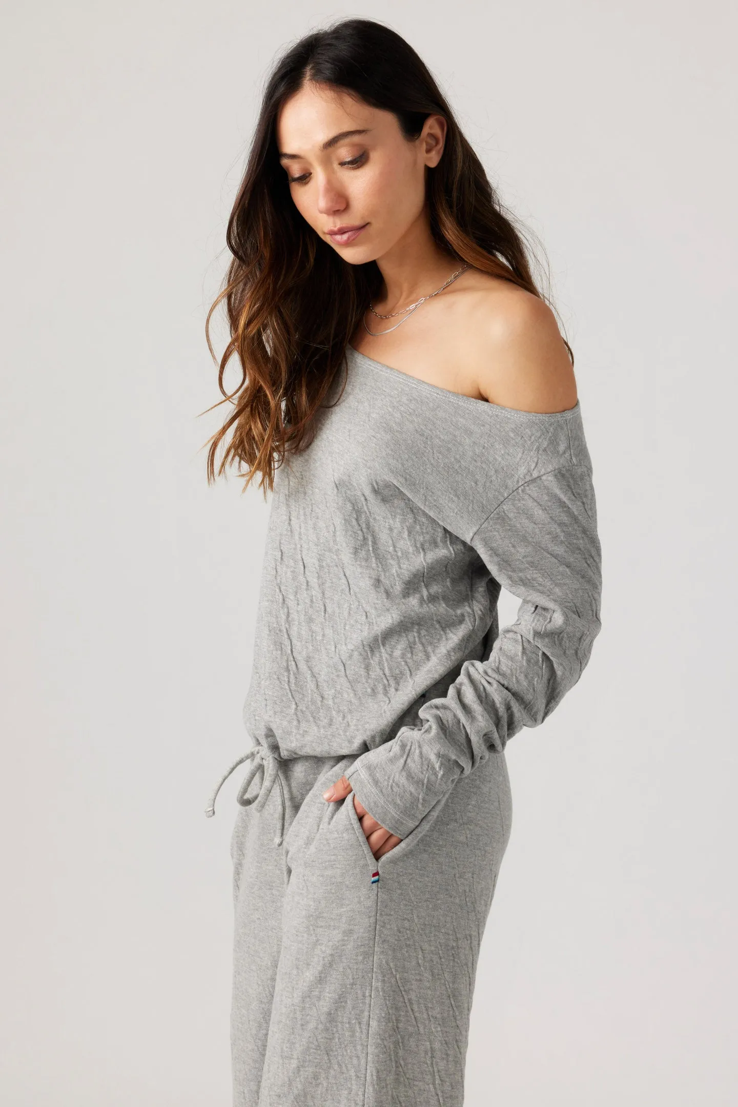 Crinkle Jersey Off Shoulder Top