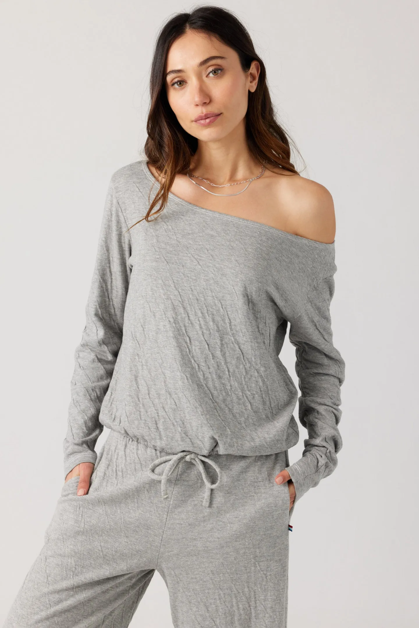 Crinkle Jersey Off Shoulder Top