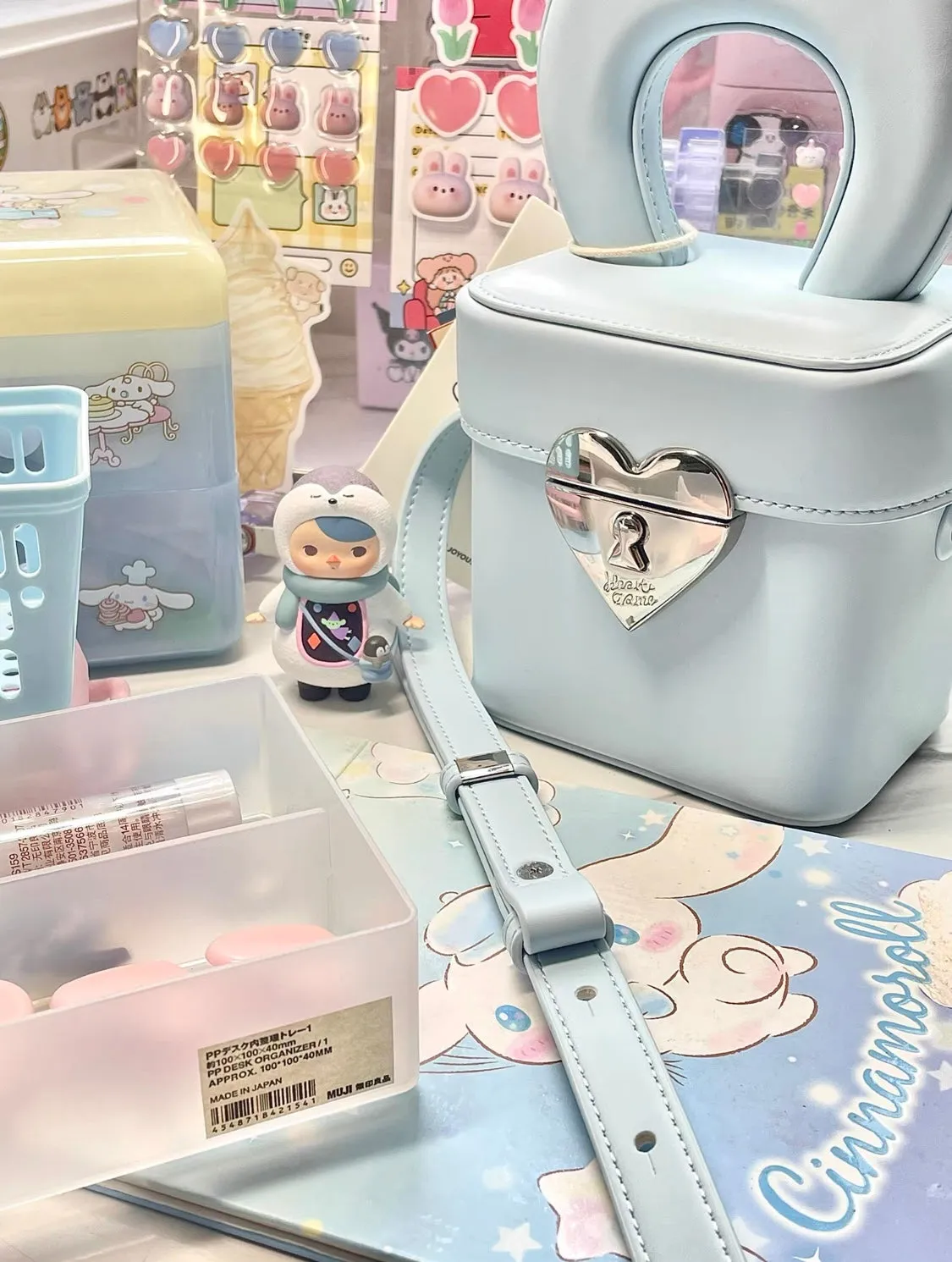 crossbody bag baby blue mini heart box