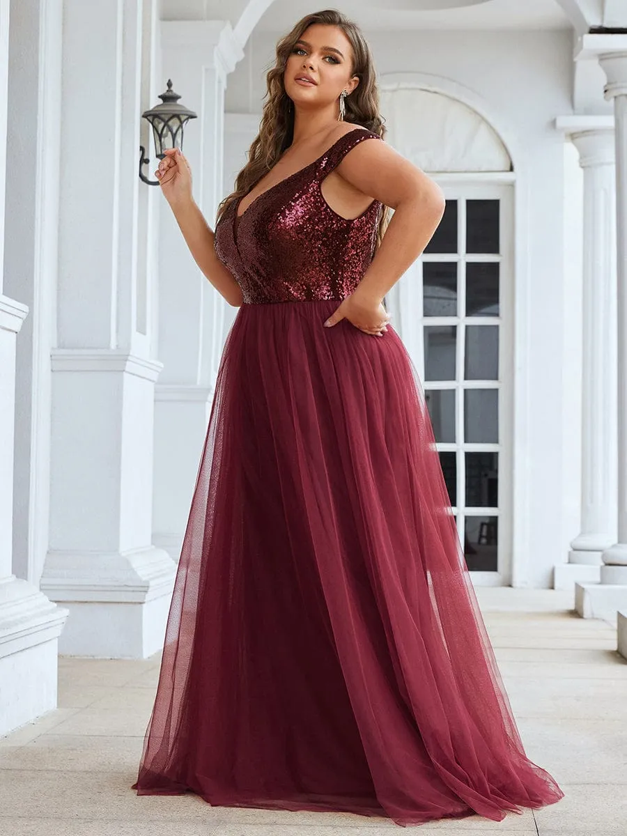 Custom Size A-line Sequin Off the Shoulder Maxi Tulle Evening Dress