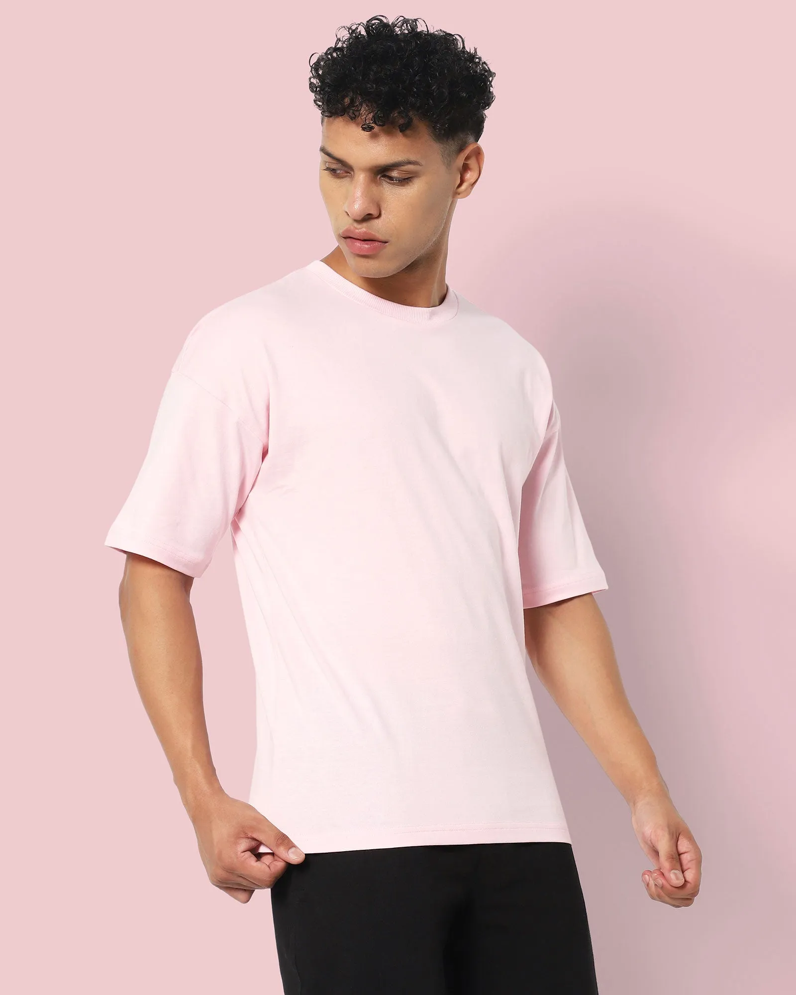 Drop Shoulder HW Crew Tee: Baby Pink